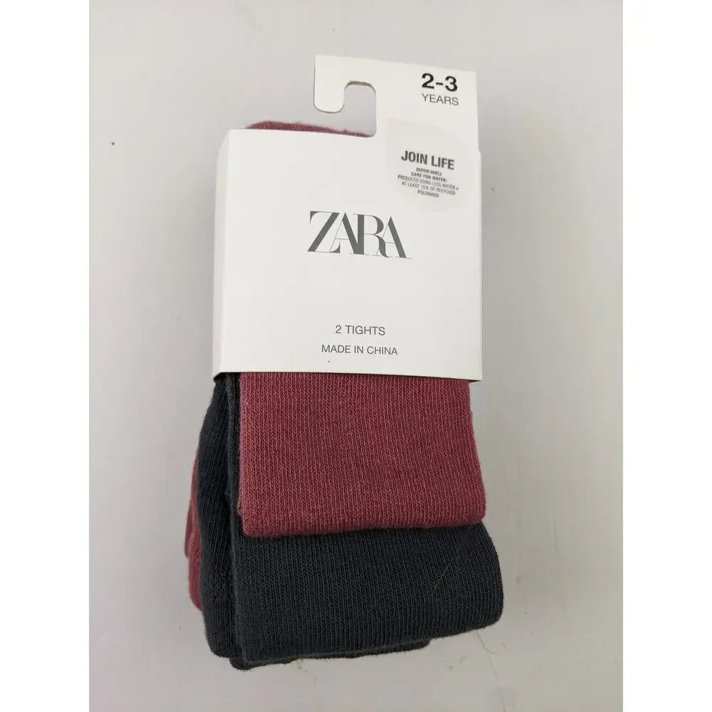 Zara 2 Pack Tights Mauve Dark Gray Size 2-3 Year